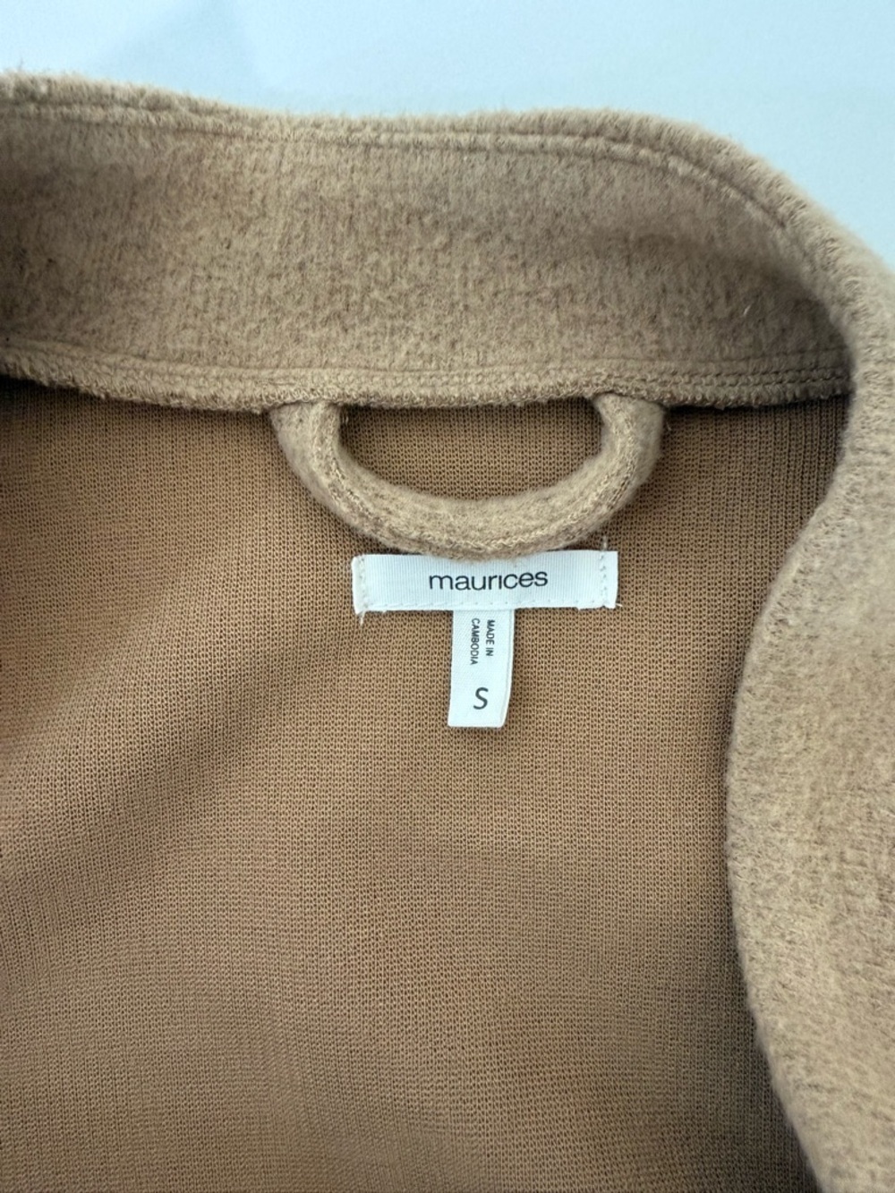 Maurices Solid Tan Button Front Jacket Zipper Pocket Plush Teddy Small Women’s - Picture 9 of 11